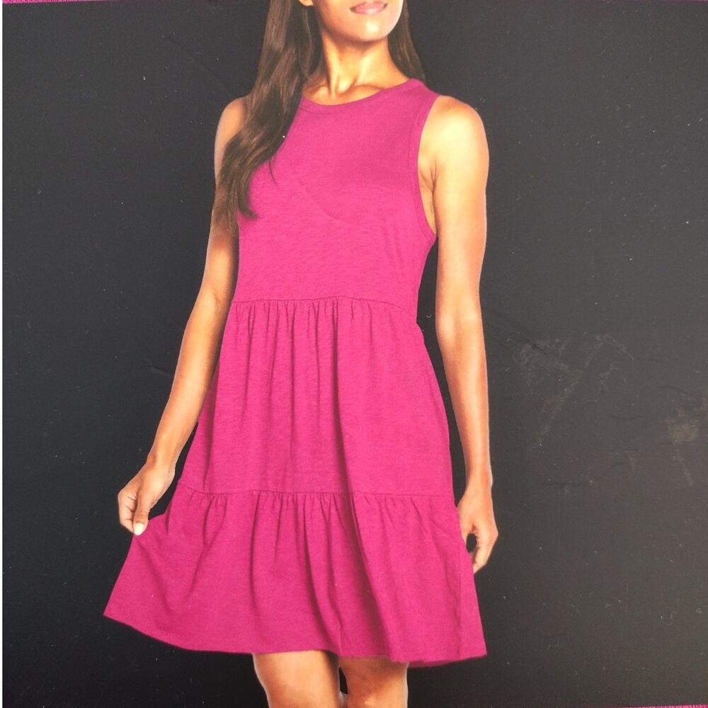 Gap | Very Berry Slub Jersey-Knit Tiered Hemline Cotton Modal Sleeveless Dress